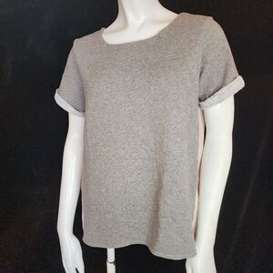 American Eagle Outfitters Gray Sparkly & Cream Sheer Top (M)